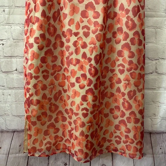 Tibi 100% Silk Dainty Midi Dress Red Nude Animal Print Size 6 Spaghetti Strap - Picture 4 of 12